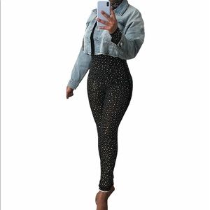 Black Mesh Rainbow Iridescent Rhinestone Jumpsuit